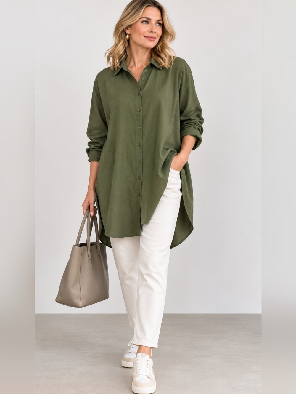 HOTOUCH Olive Green Oversized Long Shirt Tunic XXL NWT